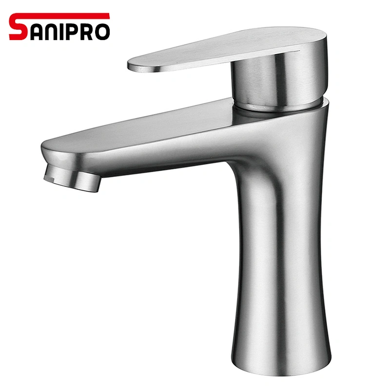 SANIPRO Hot and Cold Water Mixer Faucet Bathroom One Hole Single Handle Deck Mounted Tap SUS304 Stainless Steel Faucets