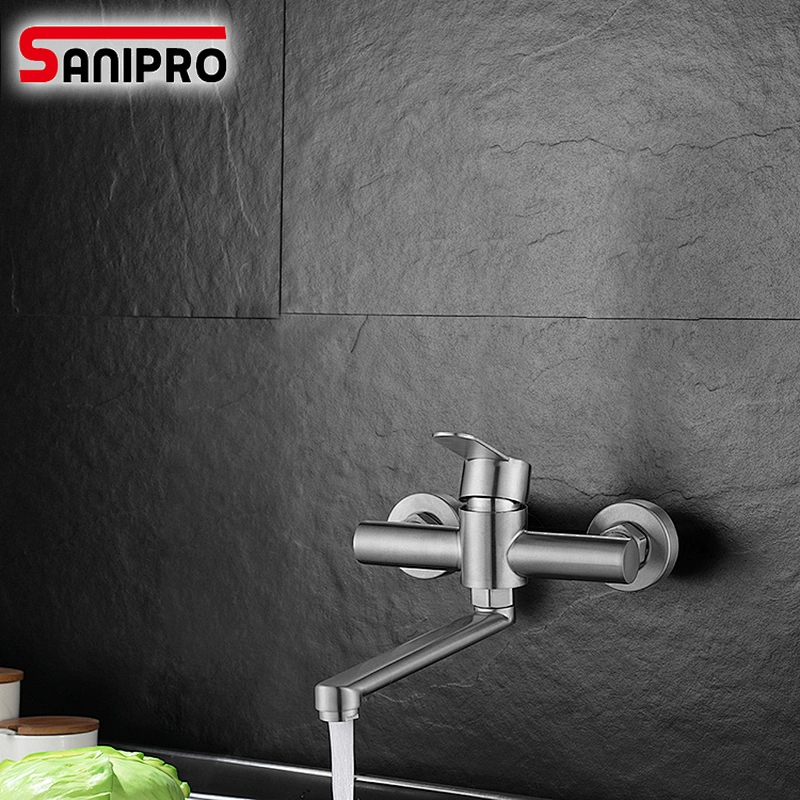 Sanipro Faucet Kitchen Sink Tap SUS304 Stainless Steel Brushed Nickel Water Taps Cold&Hot Mixer Taps