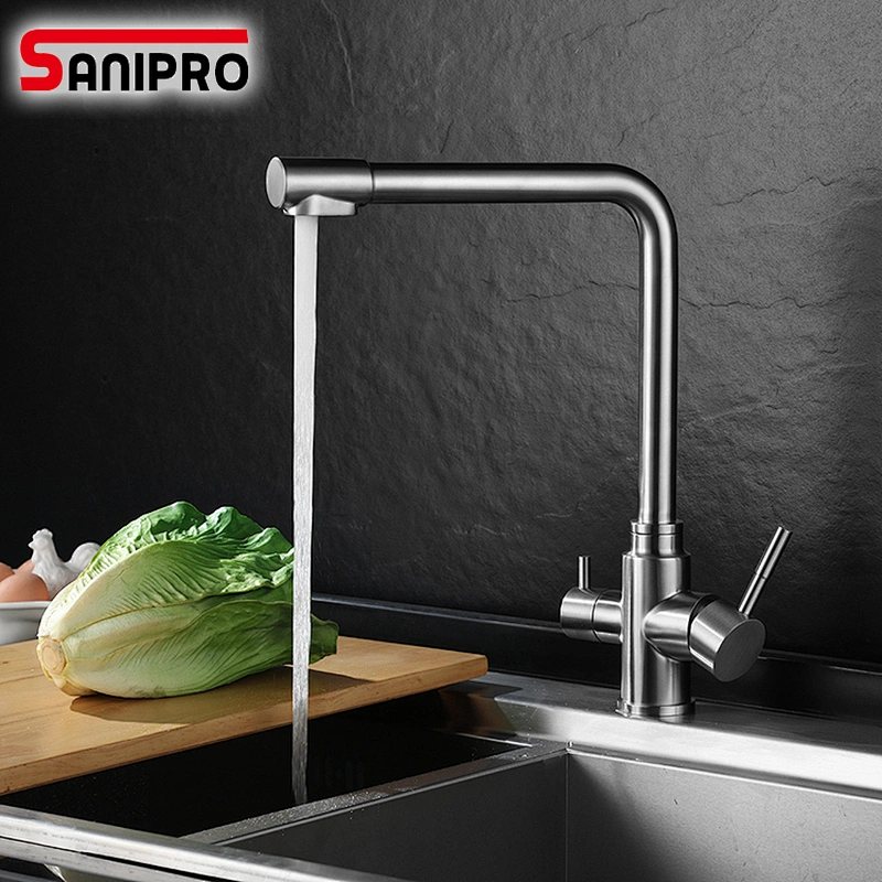 SANIPRO Purified Water Kitchen Faucet Pure Water Filter Deck Mounted Faucet Crane Dual Handles Hot Cold Water Mixer Taps