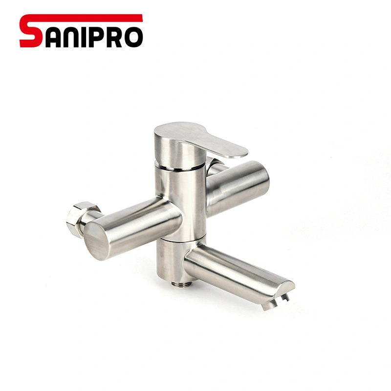 SANIPRO Bathtube Faucet Brushed Single Handle Hot And Cold Water Faucet Without Water Pipe Dual Water Outlet Tap
