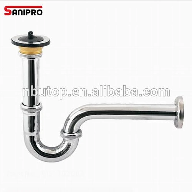 Sanipro stainless steel P-trap toilet siphon chrome plated with sink strainer