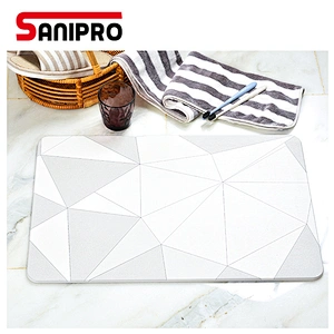 SANIPRO high quality Marble texture Diatomite Bath Mat Diatomaceous Earth Bathroom Mat Self-Refreshing Hard Shower Mats