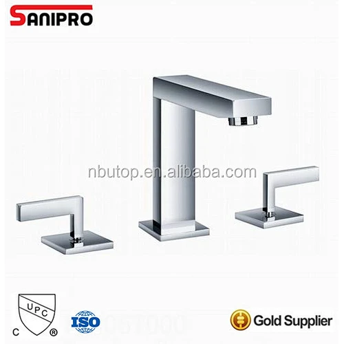 Sanipro 3 hole Brass Bathroom double spout Faucet Basin Mixer Tap chrome Finished