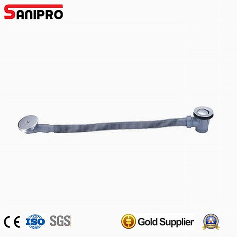 1 1/2'' pop up bath drain with white flexible hose and decorative overflow cover