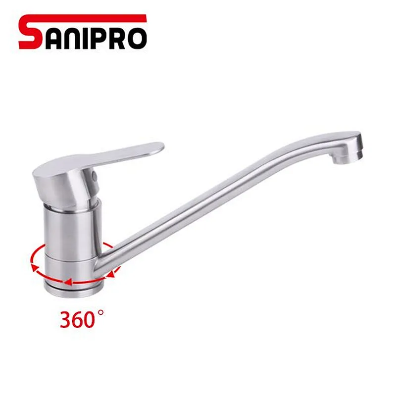 Sanipro-360 degree rotatable stainless steel 304 brushed surface kitchen faucet