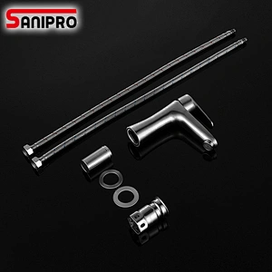 SANIPRO Hot and Cold Water Mixer Faucet Bathroom One Hole Single Handle Deck Mounted Tap SUS304 Stainless Steel Faucets