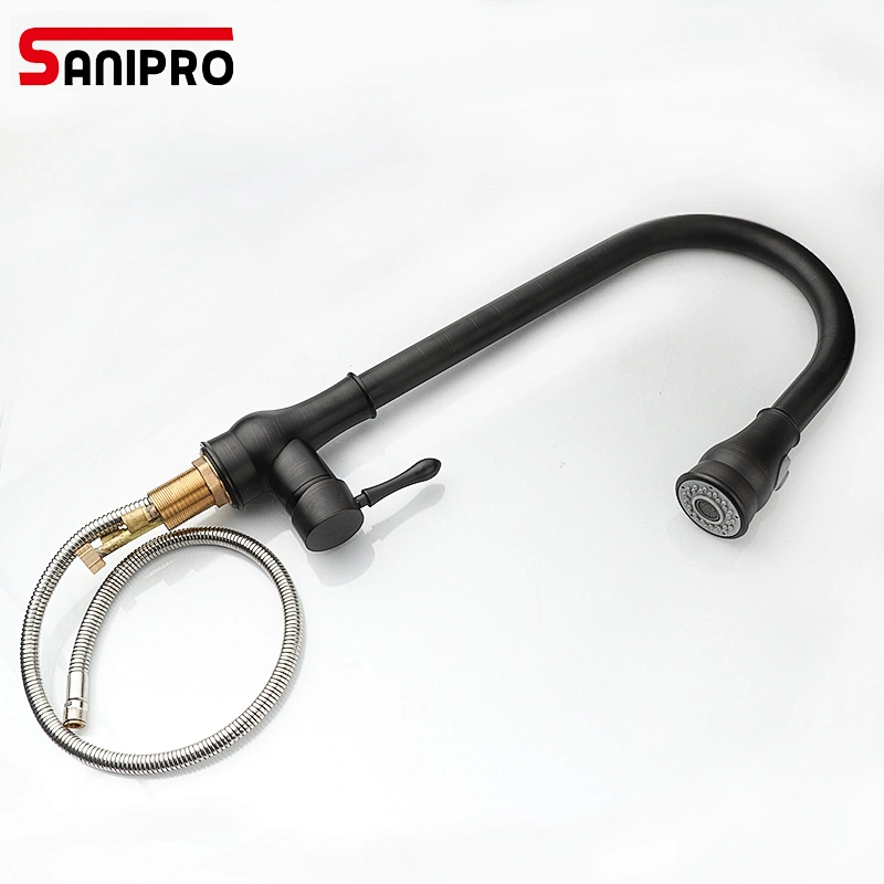 Sanipro Swivel Powder Coated Black Kitchen Faucet Kitchen Hot Cold Water Faucet Single Lever Sprayer Bathroom Kitchen Tap