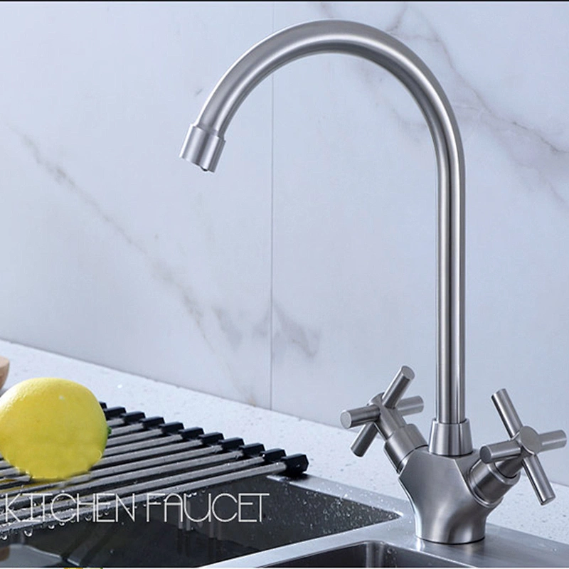 Sanipro SUS304 Stainless Steel Kitchen Faucet double Handle High Arc Kitchen Sink Faucet