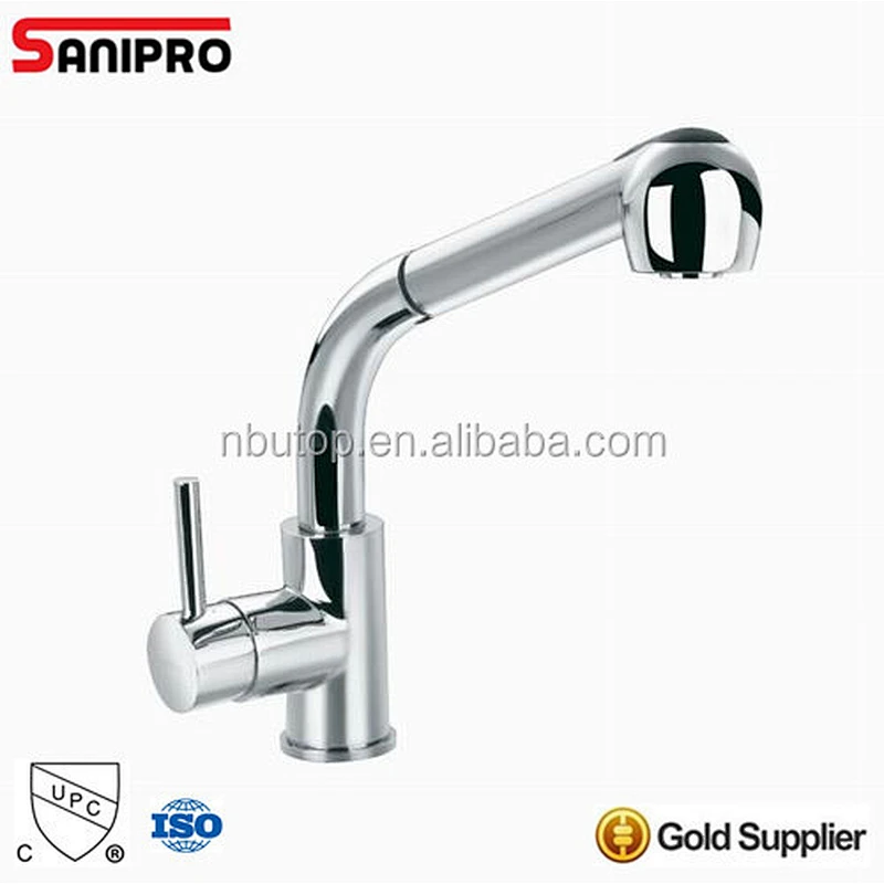 Sanipro bright shiny hot selling brass Single lever water sink faucet with with pull out spout with UPC