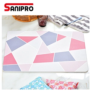 SANIPRO high quality Marble texture Diatomite Bath Mat Diatomaceous Earth Bathroom Mat Self-Refreshing Hard Shower Mats