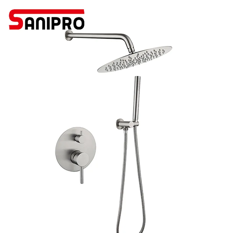 Sanipro modern design stainless steel bathroom rain round concealed shower set
