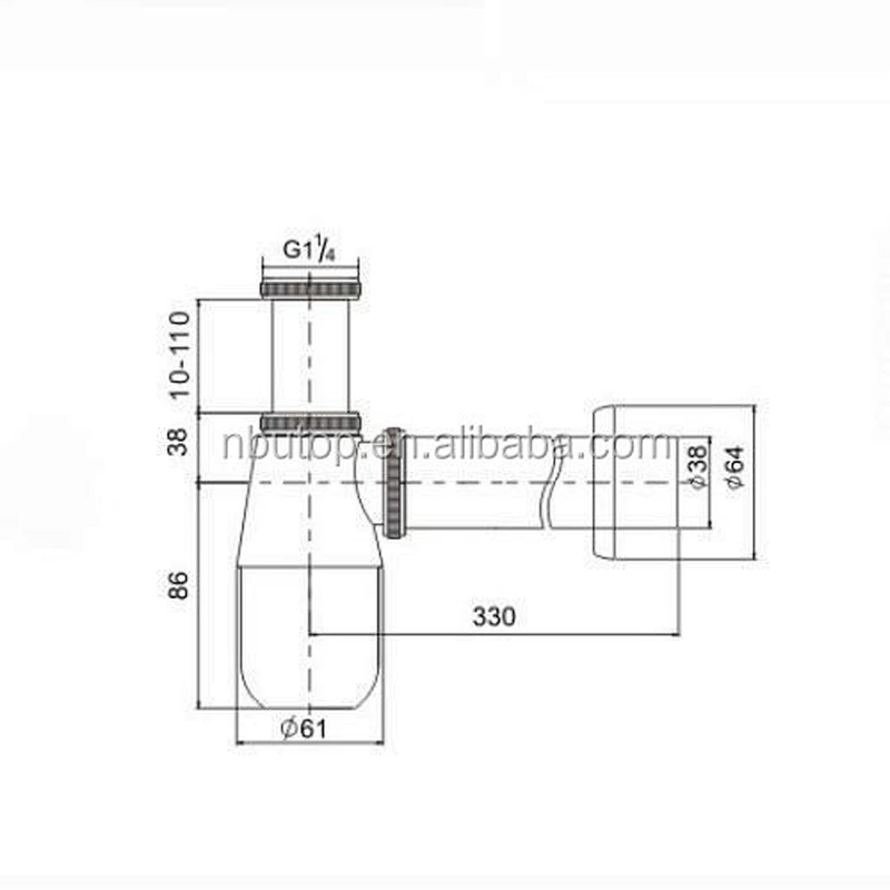 1 1/4'' 330mm Height Brass Siphon Drain bottle trap for wash basin