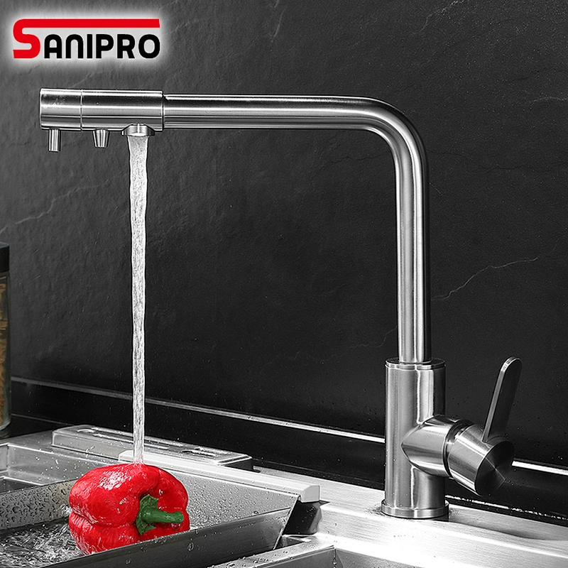 SANIPRO SUS304 Purified Water Kitchen Faucet Mixer Tap and Pure Water Filter Faucet Deck Mounted Dual Handles Hot Cold Taps