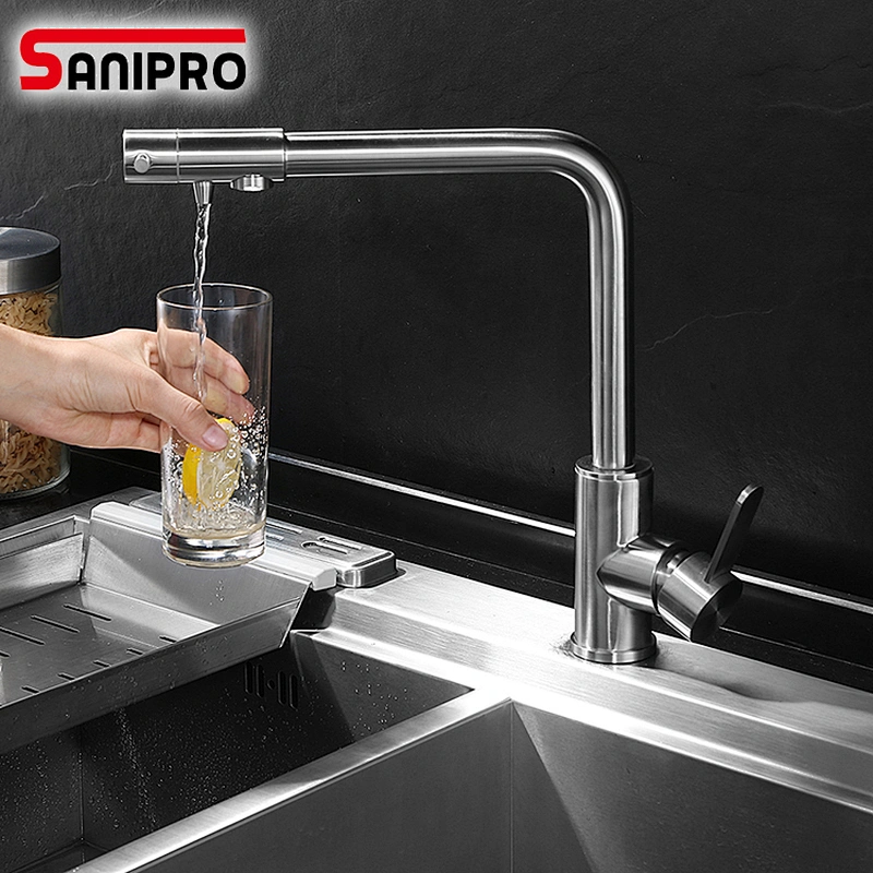 SANIPRO SUS304 Purified Water Kitchen Faucet Mixer Tap and Pure Water Filter Faucet Deck Mounted Dual Handles Hot Cold Taps