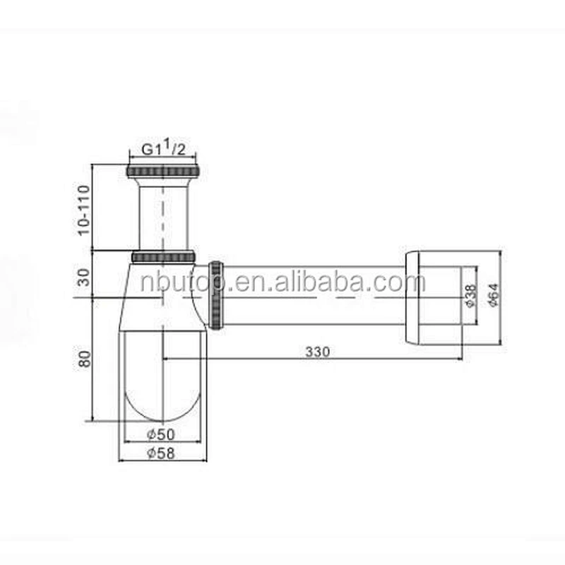 1 1/2'' Brass Siphon with pipe chrome plated