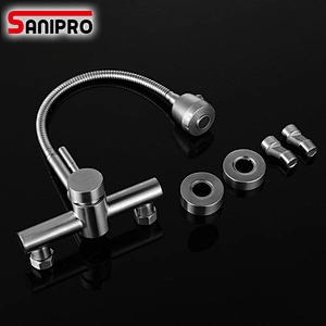 Sanipro Wall Mounted Kitchen Faucet Single Handle Dual Holes SUS304 Stainless Steel Flexible Hose Kitchen Mixer Taps