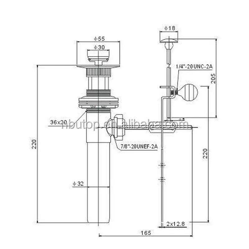 SANIPRO 1 1/4'' Plastic Pop up sink Drain CP complete assembly