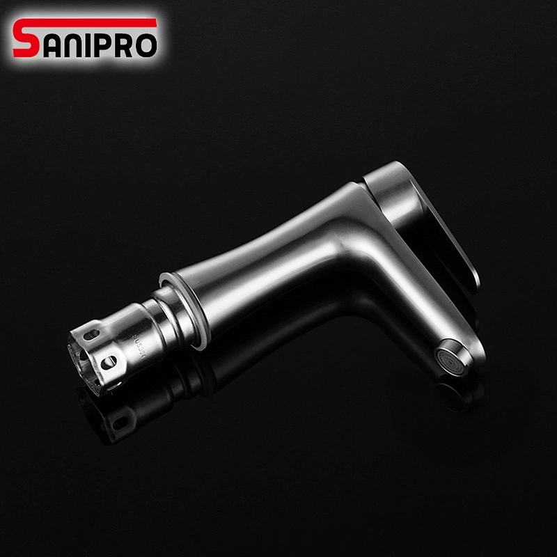 SANIPRO Hot and Cold Water Mixer Faucet Bathroom One Hole Single Handle Deck Mounted Tap SUS304 Stainless Steel Faucets