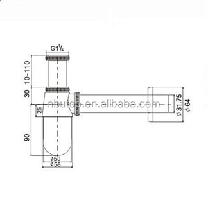 1 1/4'' 120mm Brass basin Siphon with chrome plated