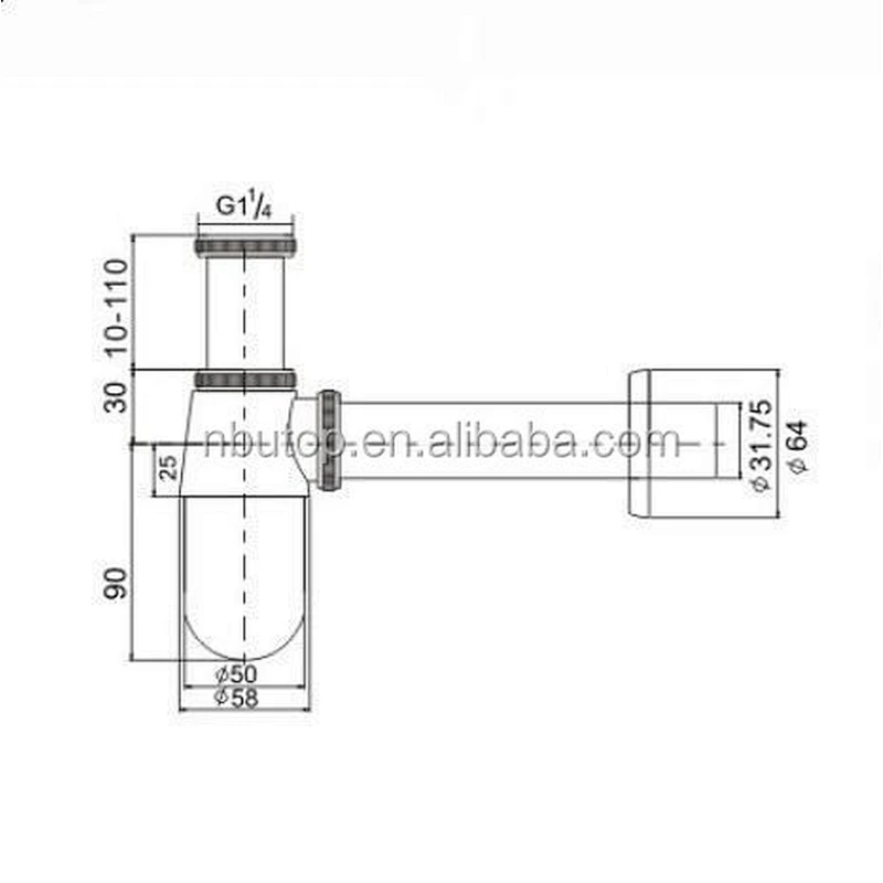 1 1/4'' 120mm Brass basin Siphon with chrome plated