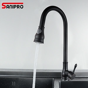 Sanipro Swivel Powder Coated Black Kitchen Faucet Kitchen Hot Cold Water Faucet Single Lever Sprayer Bathroom Kitchen Tap