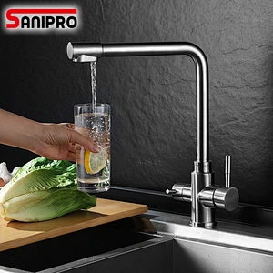 SANIPRO Purified Water Kitchen Faucet Pure Water Filter Deck Mounted Faucet Crane Dual Handles Hot Cold Water Mixer Taps
