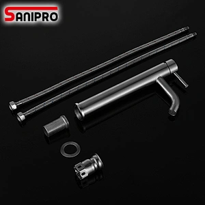 Sanipro Deck Mounted Nickle Brushed Basin Bathroom Sink Tap SUS304 Stainless Steel Basin Faucet Cold Water Basin Tap