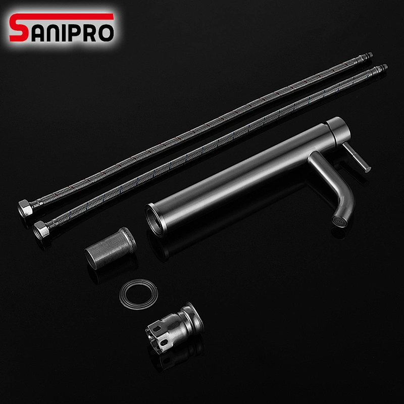 Sanipro Deck Mounted Nickle Brushed Basin Bathroom Sink Tap SUS304 Stainless Steel Basin Faucet Cold Water Basin Tap