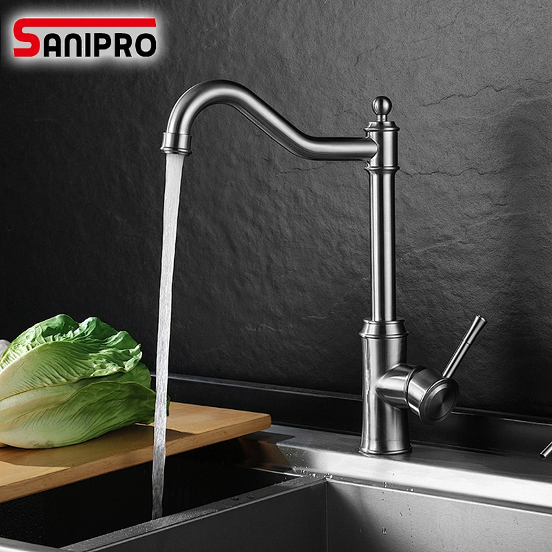 SANIPRO Brushed nickel kitchen faucet modern kitchen mixer tap stainless steel 360 Degree Cold and Hot Tap SUS304 Kitchen Faucet