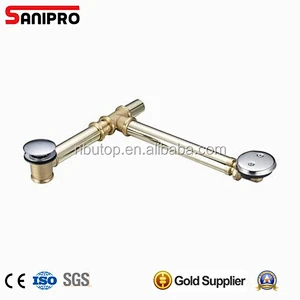 Brass pop up bathtub drain with straight pipe and decorative overflow cover