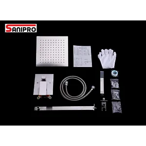 SANIPRO Square Concealed Wall Mount Thermostatic Rainfall Shower Faucet System Mixer Set