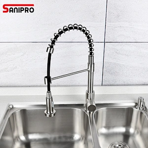 DeckMounted taps 360 kitchen faucet Spring pull out spout stainless steel brushed