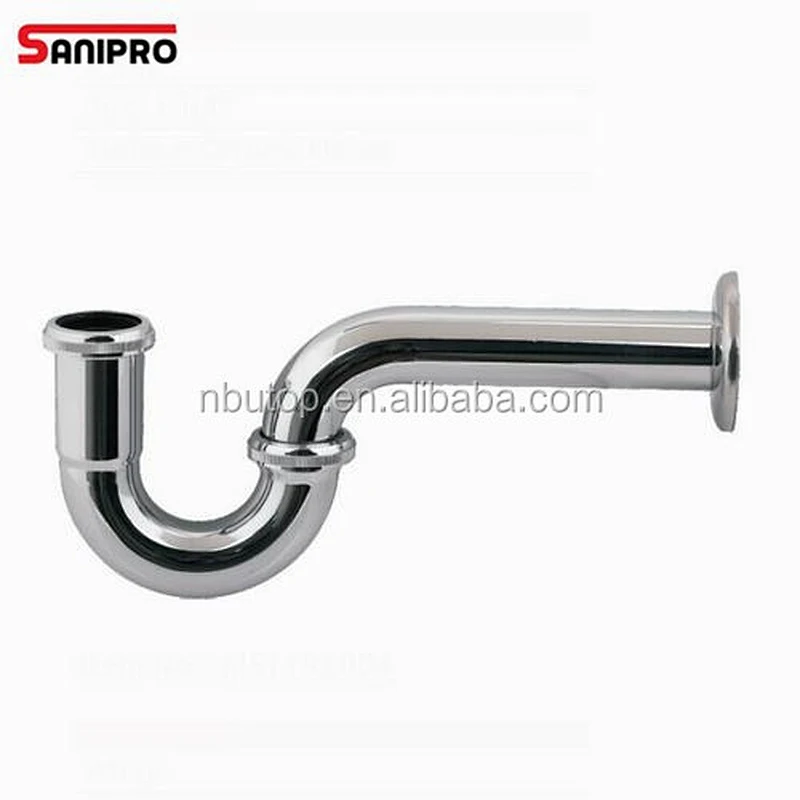 Brass or stainless steel P trap sewage for basin with chrome plated