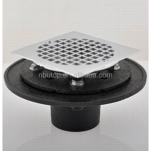NO hub shower drain with 4 1/4 square brass strainer CP