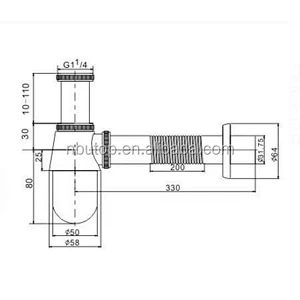 1 1/4'' 110mm Brass Siphon Drain with Flexible Pipe