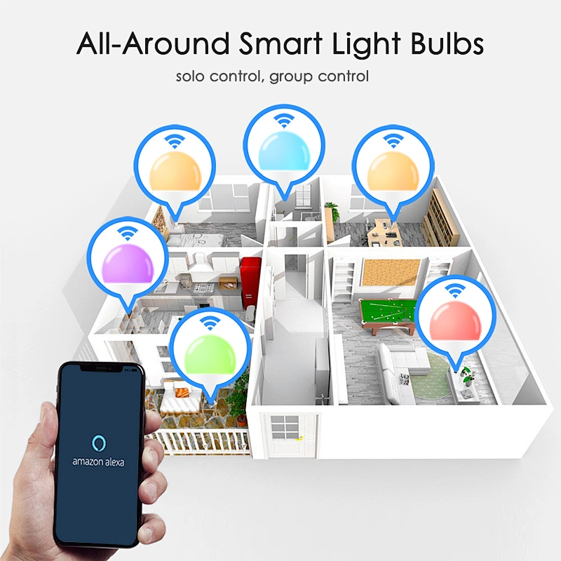 CAMPFIRE B22 E27 Dimmable Timer Function Rgbw/Ww/Cw 9W 15W Wifi Led Light Smart Bulb With Alexa/Google Home