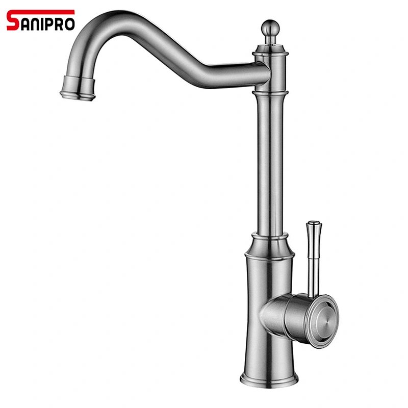 SANIPRO Brushed nickel kitchen faucet modern kitchen mixer tap stainless steel 360 Degree Cold and Hot Tap SUS304 Kitchen Faucet