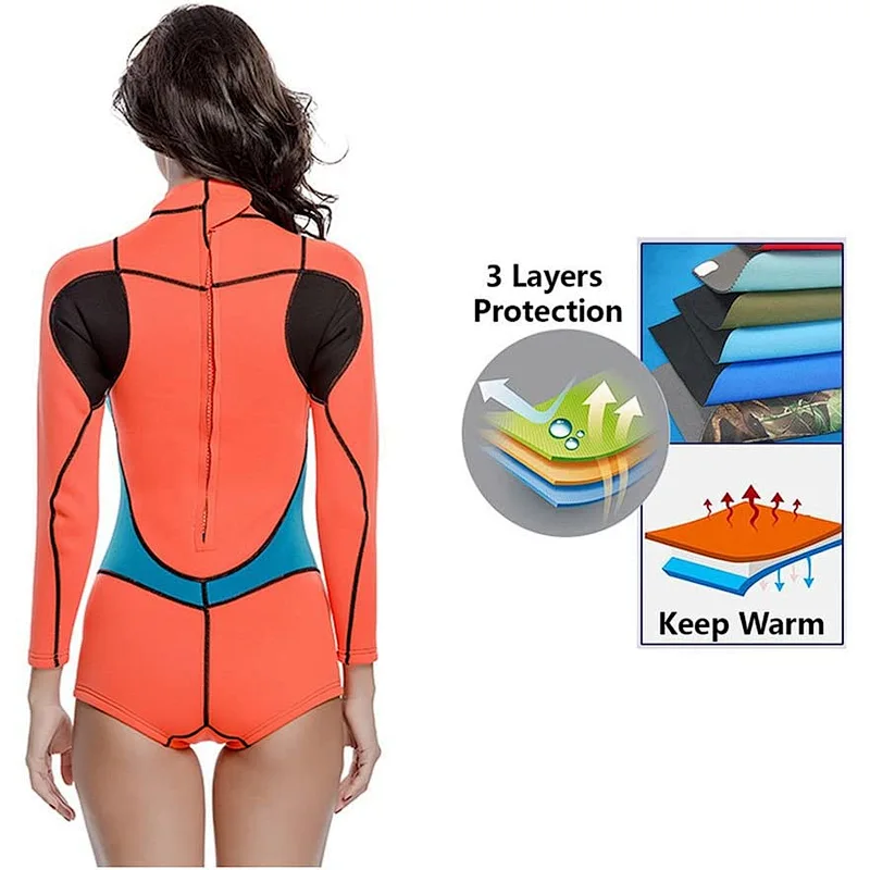 High quality Neoprene Women Neoprene Diving Suit long sleeve Wetsuit for surfing and swimming