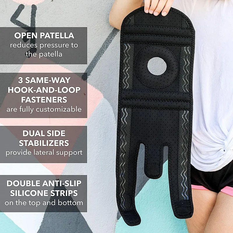 china factory High Quality Open Patella Knee Brace Soft Neoprene Black Knee Brace Support