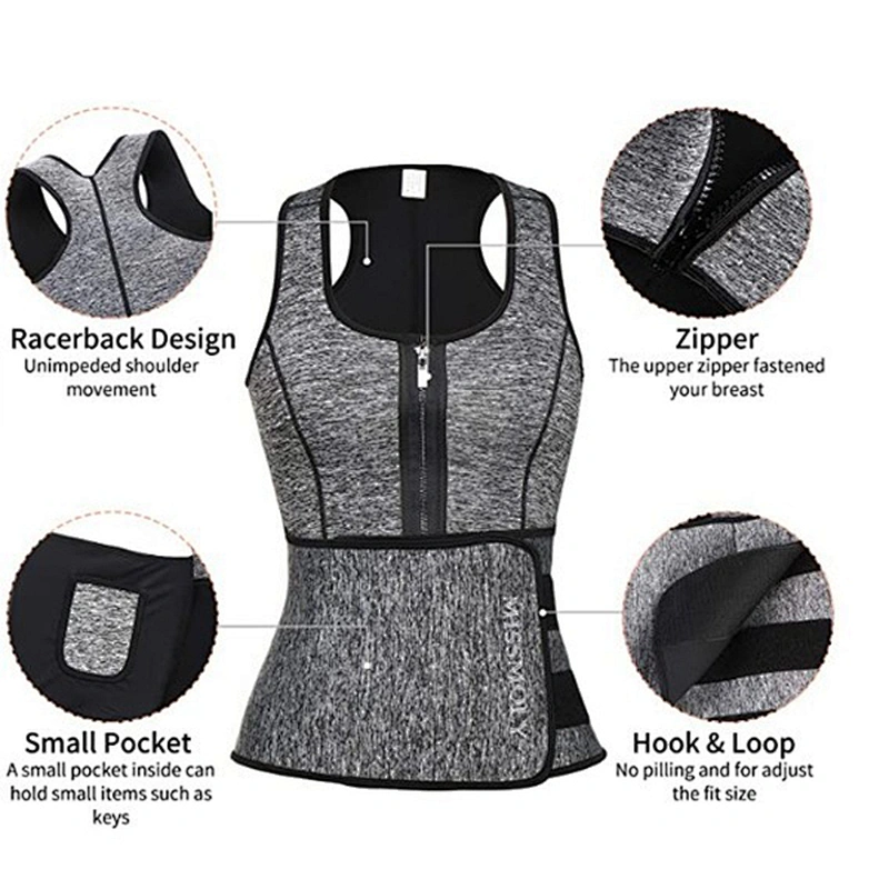 Private label neoprene Sweat Shaper Sauna waist trainer Vest with zipper