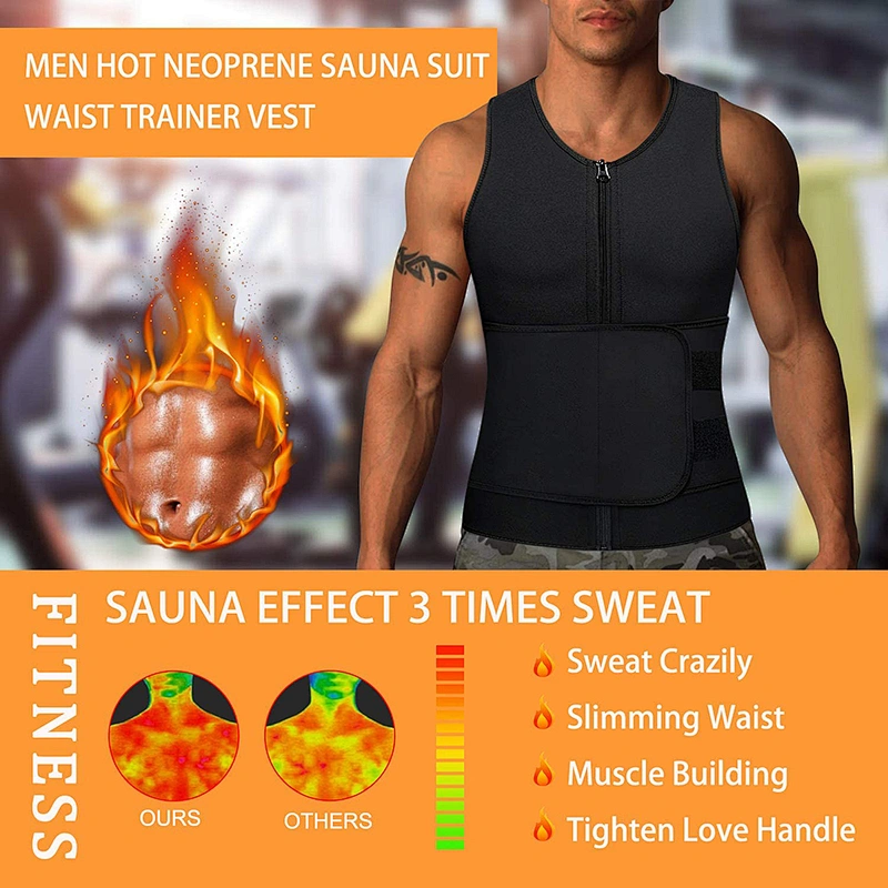 Professional neoprene men shaperwear sauna waist trainer vest with waist trimmer belt