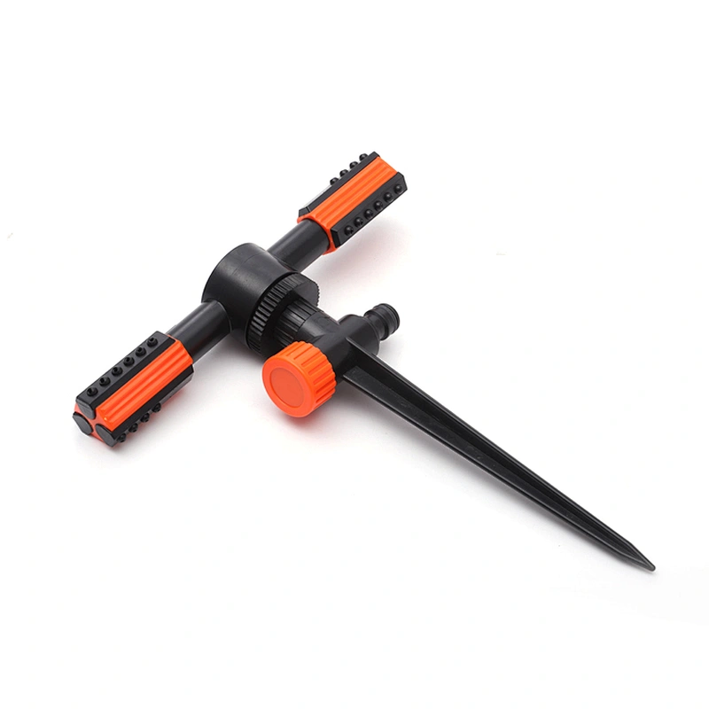 Plastic Black And Red Two Arm Rotating Head Sprinkler System With Spike