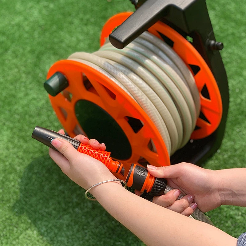 Garden Triangle Frame Water Hose Reel Cart With Soft Rotating Handle