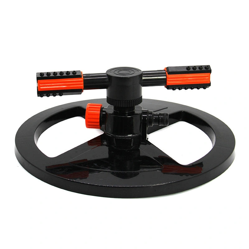 Plastic 360 Degree Rotating Two Arm Water Lawn Irrigation Sprinkler With Round Base