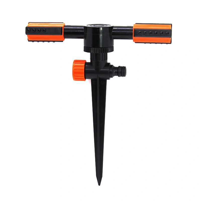 Plastic Black And Red Two Arm Rotating Head Sprinkler System With Spike