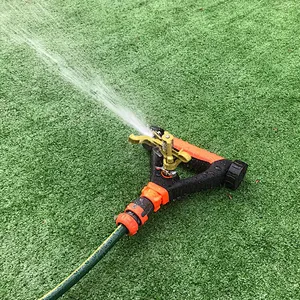 Garden Plastic Triangle Base Metal Water Lawn Impact Irrigation Sprinkler With 2 Wheels