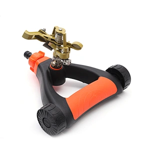 Garden Plastic Triangle Base Metal Water Lawn Impact Irrigation Sprinkler With 2 Wheels