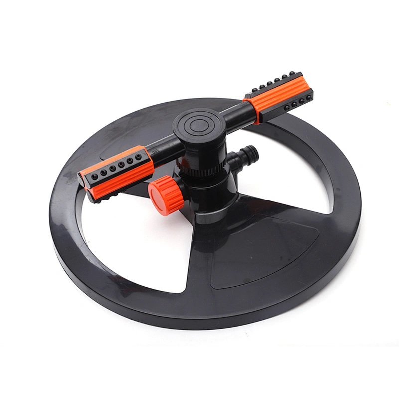 Plastic 360 Degree Rotating Two Arm Water Lawn Irrigation Sprinkler With Round Base