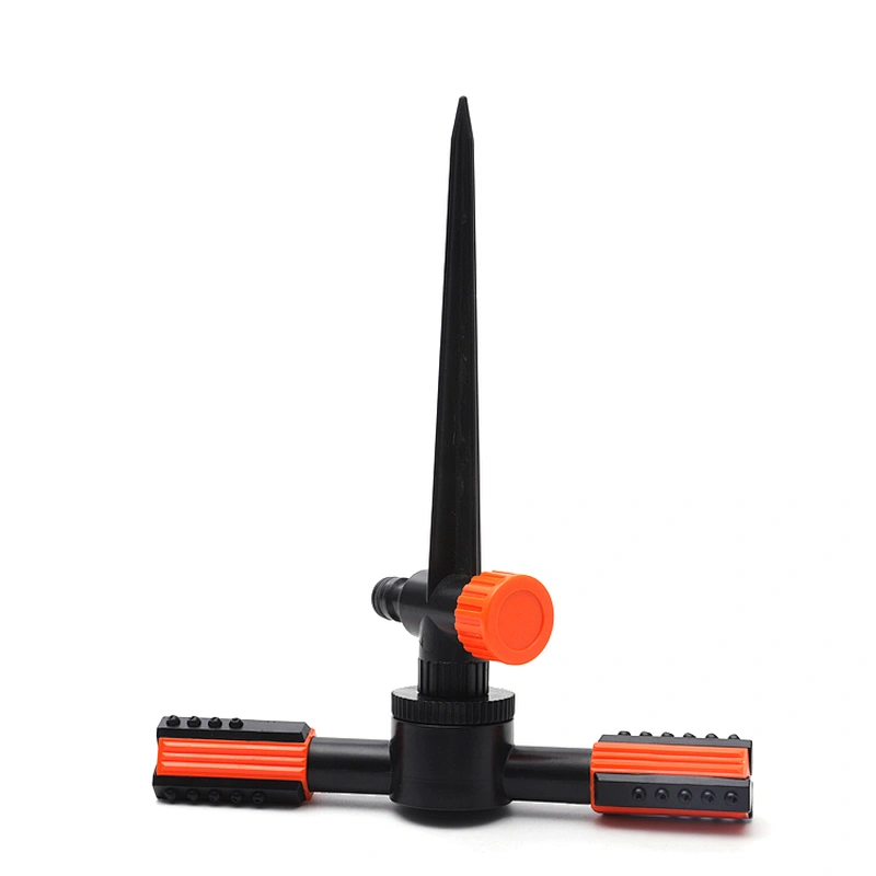 Plastic Black And Red Two Arm Rotating Head Sprinkler System With Spike