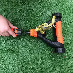 Garden Plastic Triangle Base Metal Water Lawn Impact Irrigation Sprinkler With 2 Wheels